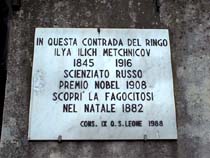 Nel borgo del Ringo dove sorge questa insigne marmorea dedicata al Famoso Scienziato Russo Ilya Metchnincov che proprio in quel lugo scopri la Fagocitosi nel Natale 1882