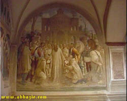 San Bendetto invia Mauro in Francia e Palcido in Sicilia a Messina...Affresco sito nella Abbazia Monte Oliveto Maggiore Siena 