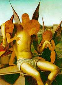 La Piet di Antonello da Messina, da notare nello Sfondo a testimonianza del grande amore di Antonello nei confronti della sua citt, la chiesa ancora esistente di S.Francesco sede che fu prima esperienza italiana di S.Antonio di Padova!